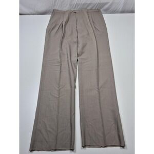 John Alexander Dress Pants Mens 42x36 Beige Wool Pleated Herringbone Unhemmed